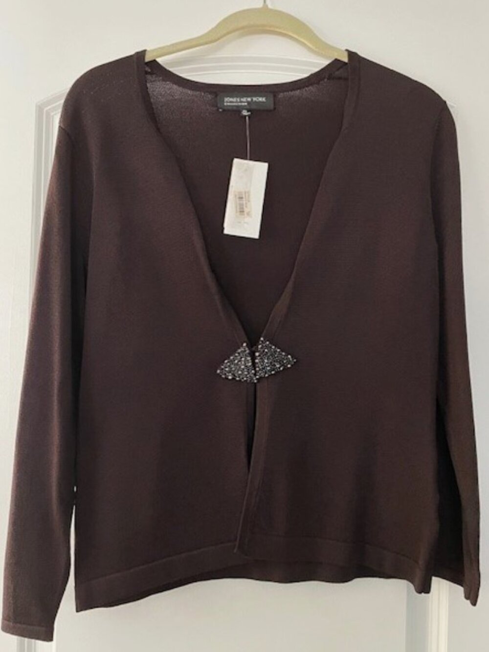 NEW Jones New York Holiday Dk Brown Sweater/Cover-Up w/Sequenced Hook - Size PS